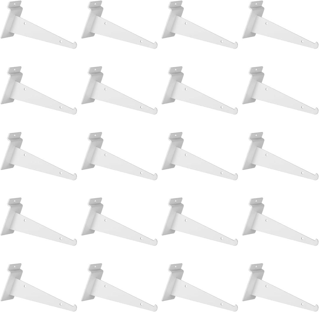 20 Pack Metal Slatwall Shelf Brackets with Lip Heavy Duty, Slatwall Accessory for Panels Shelving, Garage, Retail Display (White, 6 Inch)