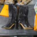 VIUGJNEX Women Knee High Boots Almond Toe Chunky Block High Heel Side Zipper Long Boots for Women (7, Black)