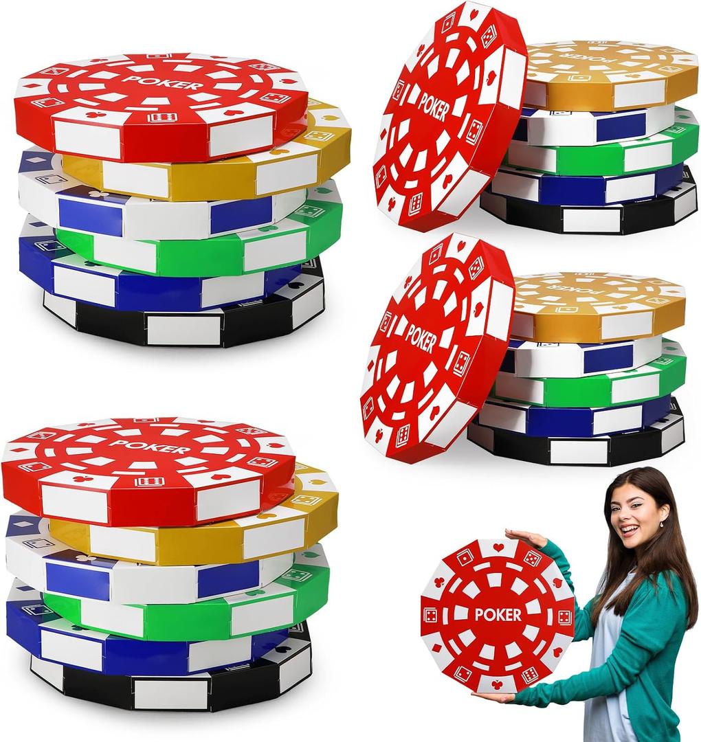 Silipull Giant Casino Decorations 15.7 Inch Large Paper Poker Chips Favor Boxes Jumbo Oversized Poker Game Theme Centerpieces for Tables Casino Birthday Party Decorations