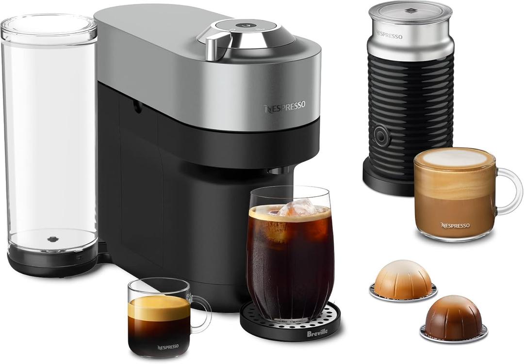 Nespresso Vertuo Pop+ Deluxe Coffee and Espresso Maker by Breville with Milk Frother, 1500 watts, Titan