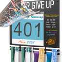 Medal Hanger Display Race Medal Hanger Holder Wall Hanger with Bib Holder Marathon Medal Holder Bib Board Holder for Runner 2 Pack Bib Organizer Bag Included