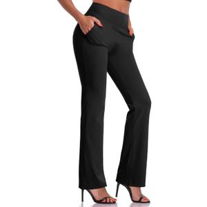 DAYOUNG Bootcut Yoga Pants for Women Tummy Control Workout Bootleg Pants High Waist 4 Way Stretch Pants (Medium, Thin Version-black)