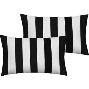 Leaveland White and Black Stripe Set of 2 12x20 Inch Cotton Polyester Square Throw Pillow Case Decorative Durable Cushion Slipcover Home Decor Sofa Standard Size Accent Pillowcase (19.7" x 11.8" (Pack of 2))