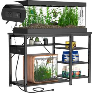 40-55 Gallon Fish Tank Stand: Heavy Duty Aquarium Stand with Power Outlets and Cabinet for Fish Tank Accessories Storage - Metal Frame, 1000LBS Capacity, Suitable for Fish & Reptile Terrariums