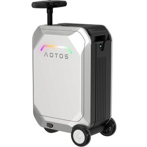 AOTOS Smart Rideable luggage-Roller carry-on luggage 22x14x9-TSA,Airline-Approved 22 inch Hardshell,Zipperless Travel Suitcase with Rolling Wheels,App Control-Cabin Suitcase for Airport Travel(Silver), small