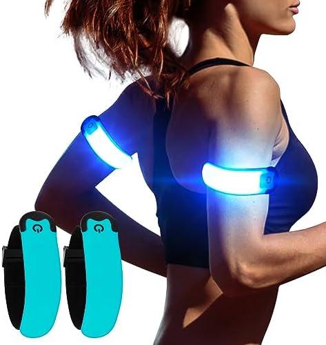 KOSKILL LED Armband Running USB Rechargeable(2 Pack), High Visibility Wristband for Runners, Joggers, Pet Owners, Cyclists, Adjustable Waterproof Reflective Bracelets for Night Running, Walking, Blue