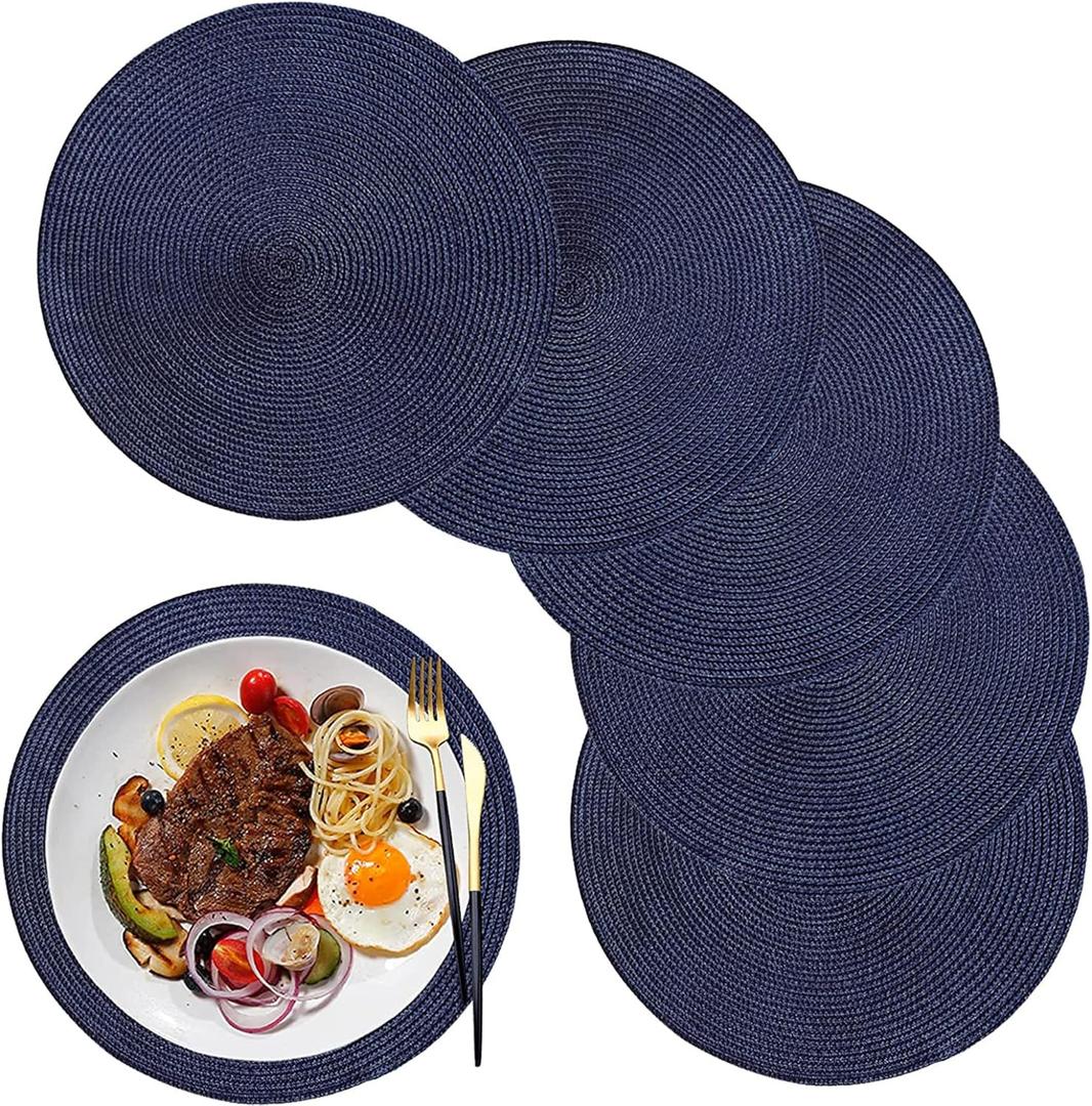 12.6 Inch Round Placemats Set of 6,Small Circle Placemats Washable Heat Resistant Table Mats for Kitchen Dining Table,Navy Blue (32CM)