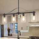 Huong Son Island Light for Kitchen, 4-Light Linear Chandelier Pendant Lighting for Kitchen Island, Black and Gold Dining Room Light Fixture Over Table with Clear Glass Shades