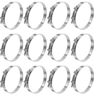 12 Pack 4 inch T-Bolt Hose Clamps, Stainless Steel_304 Working Range 108mm-116mm for 4" Hose ID, Turbo Intake Intercooler Clamp for Automotive
