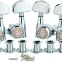 Guyker 6Pcs Guitar Locking Tuners (3L + 3R Handed) 1:21 Lock String Tuning Key Pegs Machine Heads with Half-Circle Handle Replacement for LP SG Style Electric, Folk or Acoustic Guitars Chrome