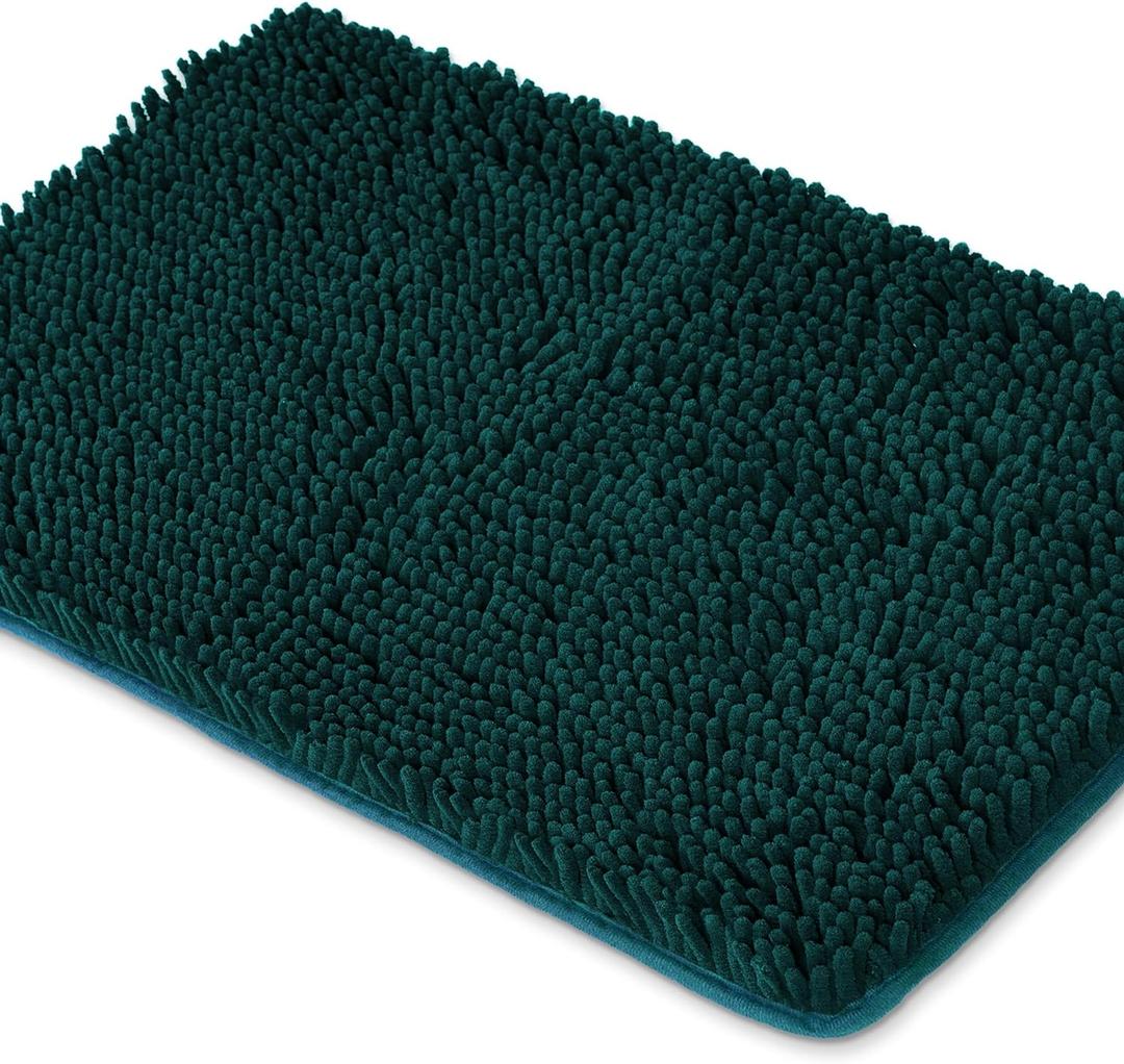 Yeaban Dark Teal Bathroom Rugs  Thick Chenille Bath Mats | Absorbent and Washable Bath Rug Non-Slip, Plush and Soft Rugs for Bathroom Floor, Shower, Sink - 24" x 36"