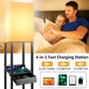 Shelf Floor Lamps for Living Room,Tall Standing Lamp with Shelves and Drawer,2 USB Charging Ports & 2 Power Outlet,Bright 3CCT LED Bulb Included - Black