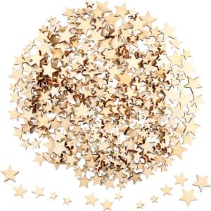 BBTO 400 Pieces Mini Wooden Stars for Crafts Mixed Size Bulk Small Wood Stars Cutout Ornaments Slices Embellishments Tags for DIY Crafts Wedding Party Christmas Decoration