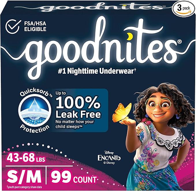 Goodnites Girls' Bedwetting Underwear, Size S/M (43-68 lbs), 99 Ct (3 Packs of 33)
