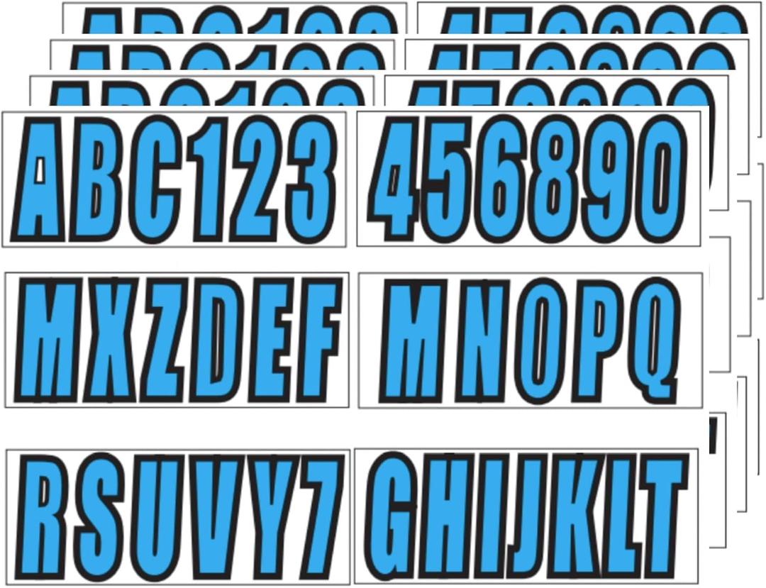 24 Sheets 3 Inch Boat Identification Stickers for Boat Engine Decor Blue Self Adhesive Vinyl Letters and Numbers Stickers