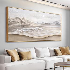 Canvas Wall Art for Living Room Wall Decor for Bedroom Office Wall Decoration Neutral Coastal Mountain Landscape Painting Wood Frame Artwork Room Aesthetic Home Decor 20x40 in