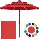 Eurmax USA 10-Year-Non-Fading 10FT 3-Tier Outdoor Patio Market Umbrella with LED Lights,UPF50+ UV Resistant,Commercial Grade,Crank Lift Design,Windproof Vented Top for Garden,Pool,Deck,Logo Red