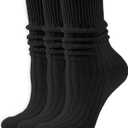 2 x Women's Neon Scrunch Crew Socks 80s 90s Retro 3-Pack Cotton Stacked Boot Calf Cozy Ribbed Slouchy Socks Size 5-10 (Black)