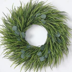 26" Artificial Saw Grass Wreath for Front Door, Lifelike Faux Saw Grass Wreath with Fake Eucalyptus Spring Summer Greenery for Wall Window Fireplace Farmhouse Home Outside Decoration