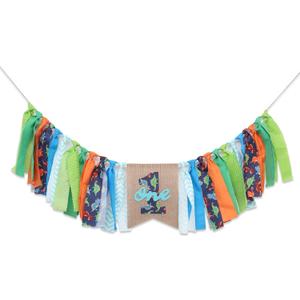 Boy Dinosaur Banner - Highchair, Party Decorations, Baby Boy 1st Birthday Bunting, Wreath, Cake Smash Party Supplies - Glitter Green Felt 1 Birthday Hat