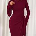 PRETTYGARDEN Women 2025 Mini Bodycon Dresses Long Sleeve Ruched Fitted Short Night Out Trendy Party Club Outfits Fall Clothes (Red, L)