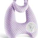 Memory Foam Kids Travel Pillow, Car Pillow for Kids, H-Shape Car Pillows for Sleeping, Removable Pillowcase, Adjustable, Velvet Dots, Purple