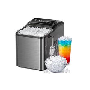 Nugget Ice Maker Countertop, 35lbs/24H Sonic Pebble Ice Machine Fast Making Ice, Self-Cleaning, Stainless Steel Chewable Portable Ice Makers with 10 Cleaning Packets for Home & RV& Office (12.09"D x 9.02"W x 12.76"H)