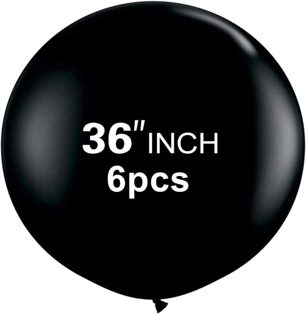 36 Inch Latex Round Black Balloons(Premium Helium Quality),Giant Balloons for Photo Shoot/Birthday/WeddingParty/Festivals/Event Decorations (6pcs Black)