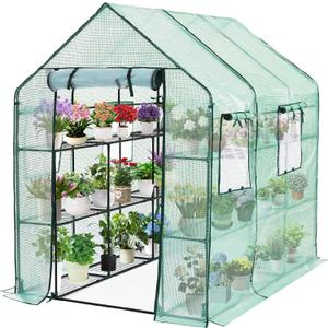 SUNGIFT Greenhouse for Outdoors 56 x 85 x 77 Inch, Walk-in Outdoor Greenhouses, Portable Green House 3 Tiers 20 Shelves for Garden, Patio, Backyard, Green