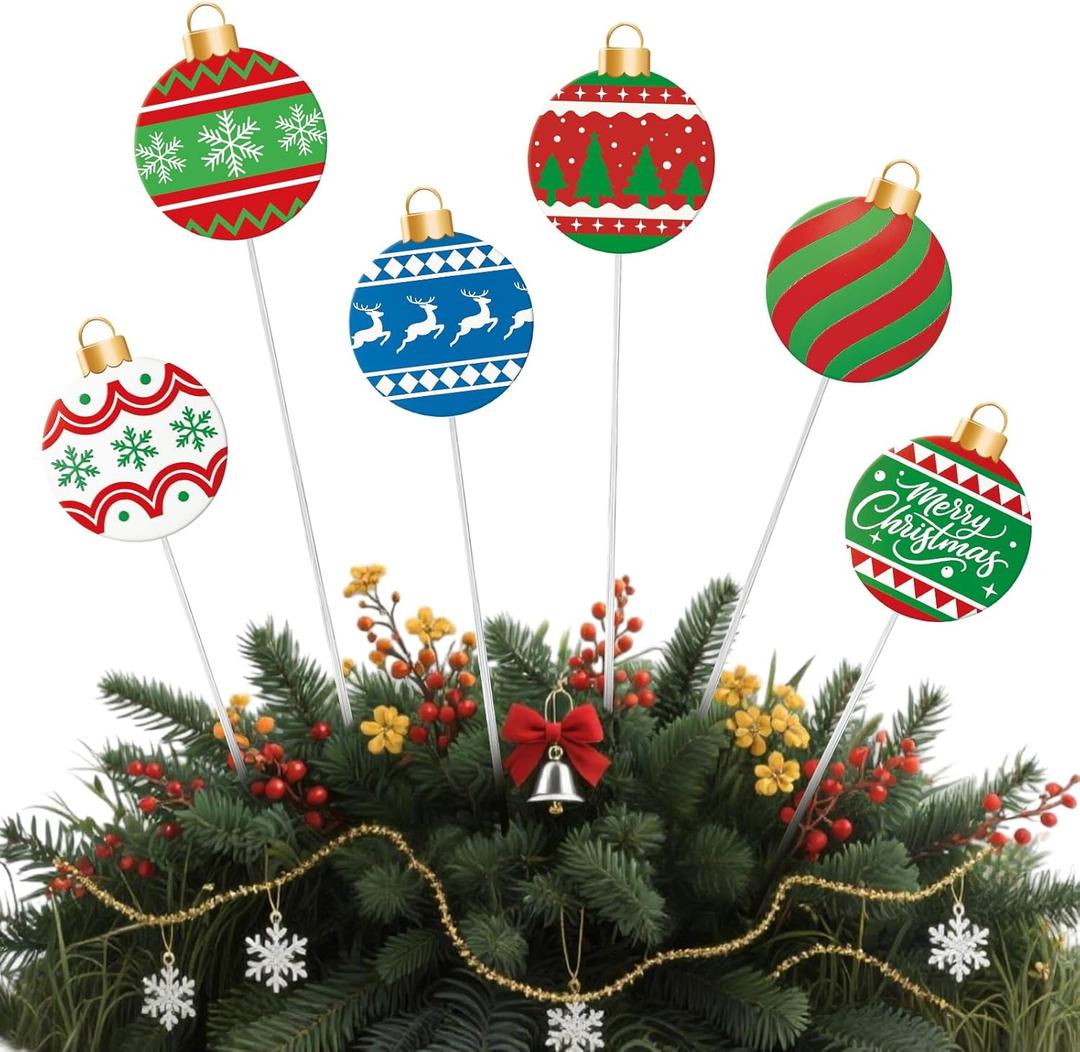 Shimeyao 6 Pcs 12 Inch Metal Christmas Garden Stakes Ugly Sweater Outdoor Plant Stakes Christmas Ball Yard Signs Xmas Outdoor Decor for Home Lawn Porch Holiday Front Backyard