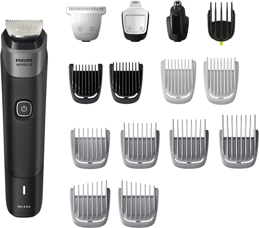 Philips Norelco Multigroom 5000 Series, All-in-One Trimmer and Hair Clipper, 18-Piece Men's Grooming Kit for Beard, Face, Hair, Body and Intimate Areas, No Blade Oil Needed, Model MG5910/49 (Black)