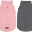 cyeollo Warm Dog Sweater Coat Jacket Thickened Thermal Sherpa Sweaters Reversible Fleece Vest Pet Clothes for Cold Weather Winter Dog Coats for Small Dogs Girl, Pink, Medium (10-15lbs)