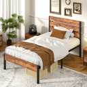 VECELO Full Size Bed Frame - Heavy-Duty Metal Platform with Wood Headboard, No Box Spring Needed, Antique Brown
