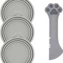 Pet Food Can Spoon & 3 Pcs Can Covers | Cute Paw Shape Opener Spatula Cat Wet Food Spoon | Universal BPA Free Silicone Can Lids & Spoon for Dog Cat Cans(Grey)