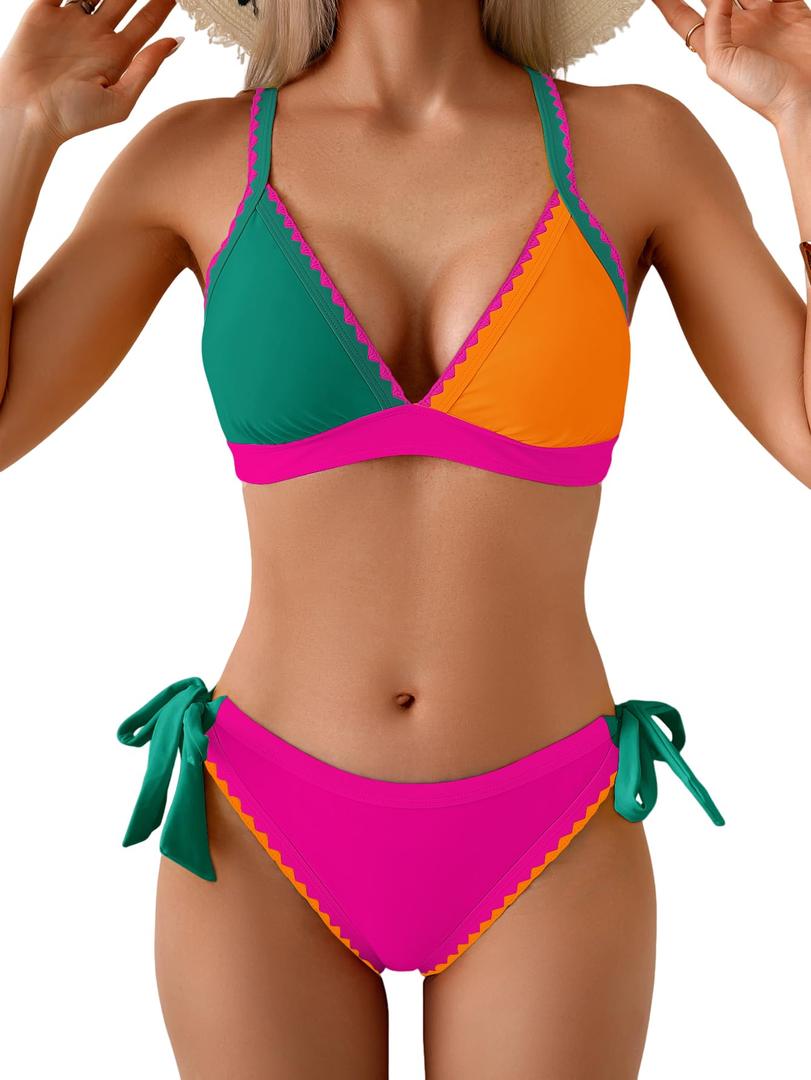 Aidonger Women's Bikini Set Shell Stitched Low Rise Two Piece Swimsuit Sexy (S)