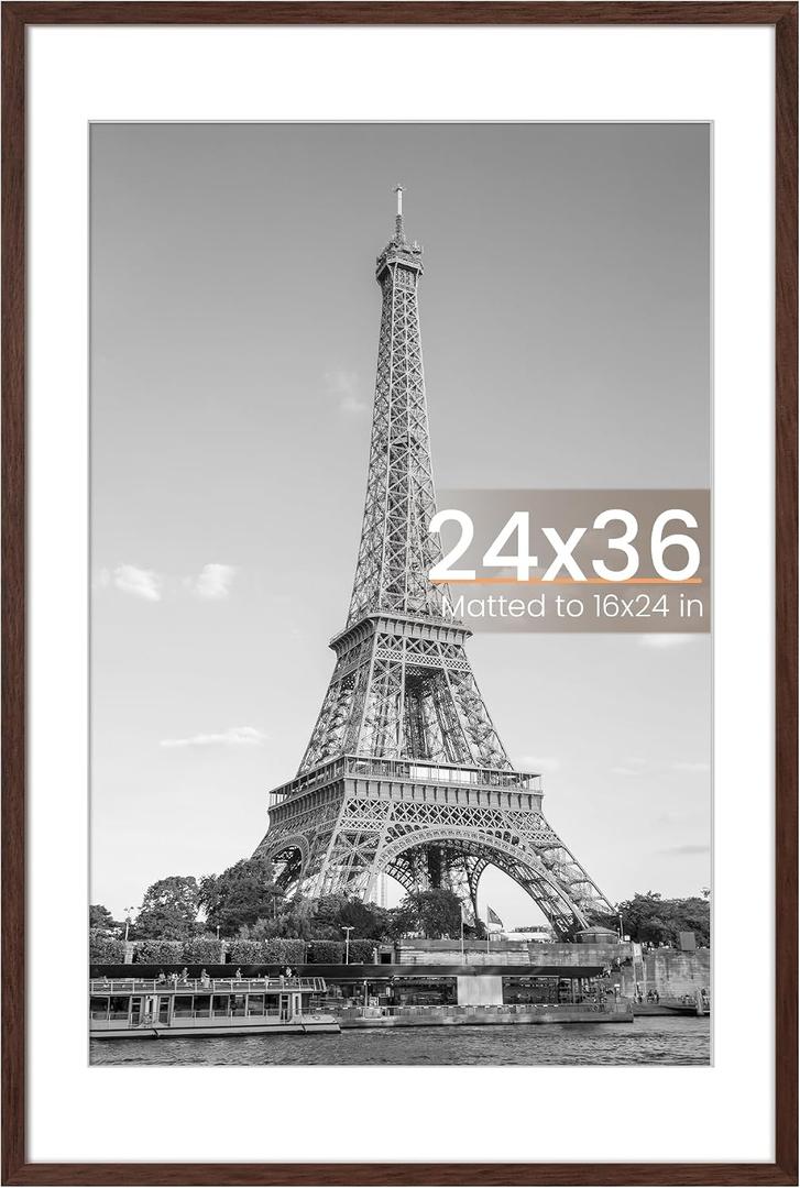 Upsimples 24x36 Poster Frame, Wall Decor Picture Frames, Brown 1 Pack | 24 x 36 Frame, 20x30 Frame with Mat for Gallery Wall, Family, Baby, Dog, Dorm, Christmas