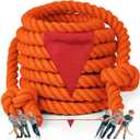 X XBEN Tug of War Rope with Flag for Kids 60FT, Teens and Adults, Soft Cotton Rope Games for Team Building Activities, Family Reunion, Birthday Party Orange