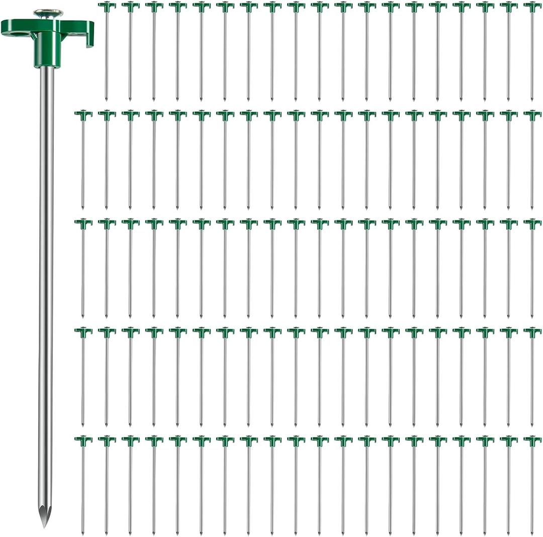 100 Pack Tent Stakes Heavy Duty 10 Inch Camping Stake Yard Stakes Metal Tent Pegs for Ground Stake Spikes for Camping Garden Yard (Green)