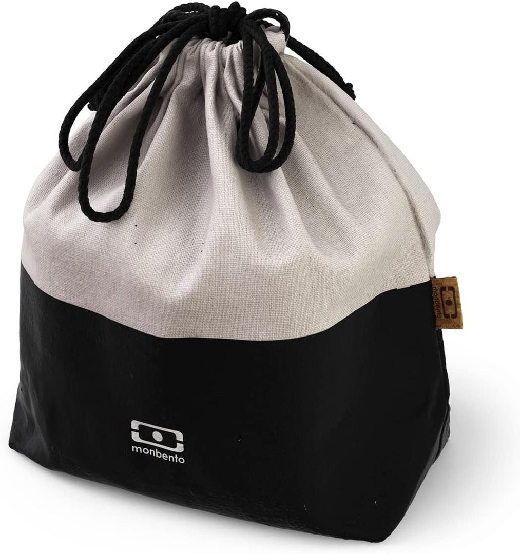 monbento - Lunch Bag MB Pochette L Natural Onyx - Polyester and Cotton Large Lunch Tote - For Work Lunch Packing - Can Contain a Bento Box + a Bottle + a Cutlery Set - Cream & Black