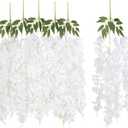 White Artificial Wisteria Hanging Flowers 5Pcs Realistic Fake Hanging Flowers 33" Silk Wisteria Vine Rattan for Wedding Arch Party Backdrop Home Wall Garden Outdoor Decorations (White)