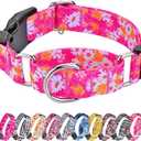 Hikiko Martingale Collar for Dogs Cute Floral Dog Collar for Small Medium Large Dogs Spring Summer Daisy Dog Collars for Girl Female Pet (Hot Pink Flower,Large)