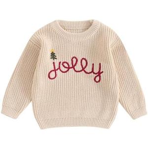 Lesimsam Toddler Baby Boy Girl Christmas Outfit Embroidery Knit Sweater Oversized Knitted Sweatshirt Pullover Winter Clothes, 73