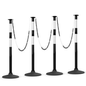 HiGiant 4 Pack 34 Inches Traffic Delineator Posts with Weighted Rubber Base, Portable Black Safety Posts Cones with Reflective Collars and 15 Ft Plastic Chains for Parking Lot, Construction Work