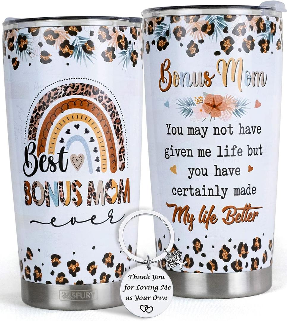 Gifts for Bonus Mom from Son, Daughter - Best Bonus, Step Mom Ever Gifts - 20oz Tumbler with Straw - Christmas, Mother's Day, Birthday Gifts