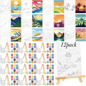 Zhanmai 12 Pack Pre Drawn Canvas for Painting Sip and Paint Kit 8" x 10" Paint Party Set Canvas Painting Pre Printed Canvases for Party Favor DIY Virtual Adult's Date Night(Landscape)