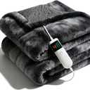 Electric Heated Blanket Throw 50''x60''Size Faux Fur Heating Blanket 10 Heating Settings, 1-8h Timer & Overheat Protection, Machine Washable, Soft Flannel and Sherpa Full Body Warmth (Stone)