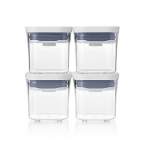 OXO POP 4pk Plastic Mini Square Food Storage Container Set White: Air Tight Seal, Dishwasher-Safe, 0.2L Capacity