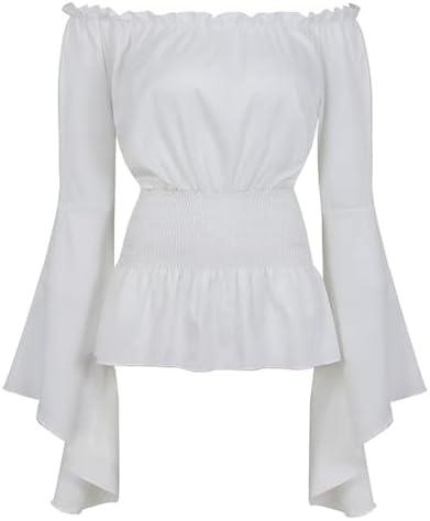 Peasant Blouses for Women Renaisance Shirt Off Shoulder Pirate Medieval Shirts Tops Halloween Costumes L