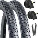Hycline 2-Pack Cruiser Bike Tires Set: 24/26x2.125 inch Folding Replacement Puncture-Resistant Bicycle Tires and Pair 24/26-inch Inner Tubes with Tire Levers for Beach or Urban City Commuter Bike