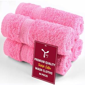 Premium Turkish Cotton Washcloths (4 Pack) Hotel Quality Ultra Soft & Absorbent Towels for Face, Hand, Kitchen & Cleaning  Pink